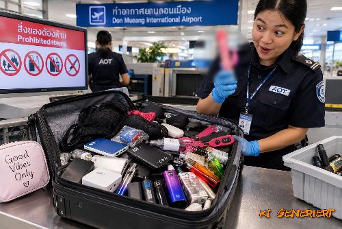 Bild Bangkok kontrolliert Gep�ck - Powerbanks und andere hei�e Ger�te