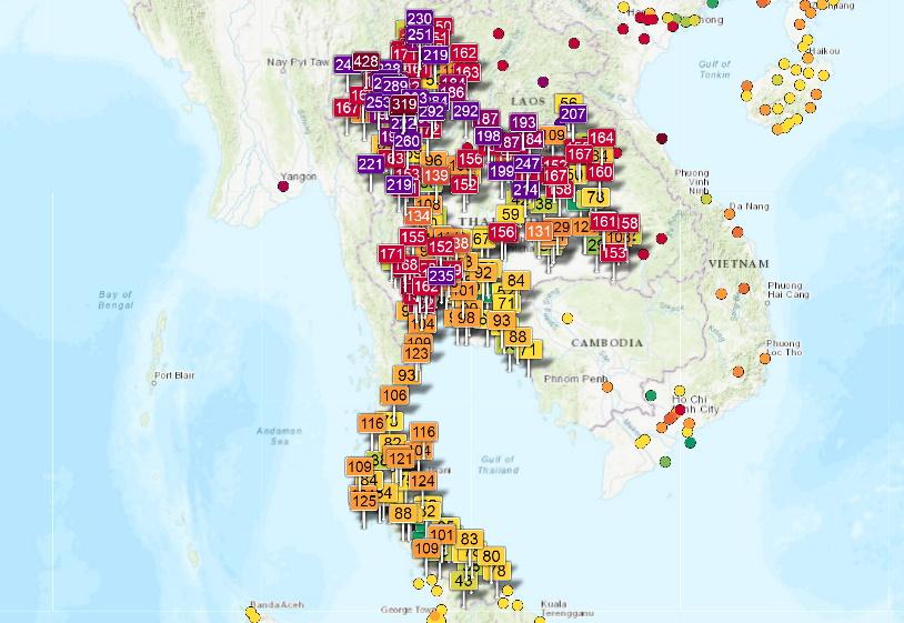 Aktuelle Luftverschmutzungswerte in Thailand