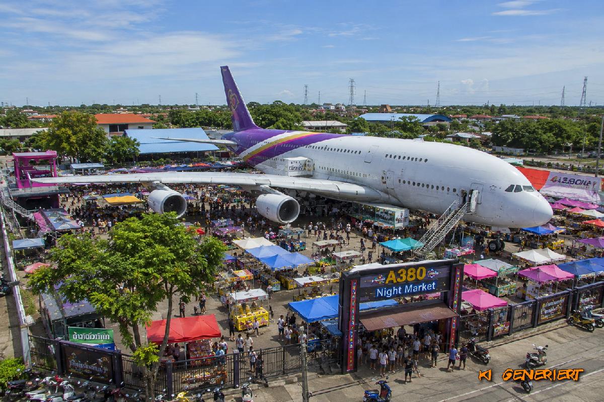 First Class ohne Flugticket - Ein ausrangierter A380 begeistert - Airbus zum Einsteigen für 80 Baht - Verrückter Nachtmarkt in Rayong Symbolfoto 1