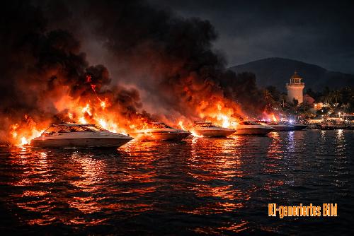 Bild Flammen in der Morgend�mmerung: Gro�brand auf Phuket
