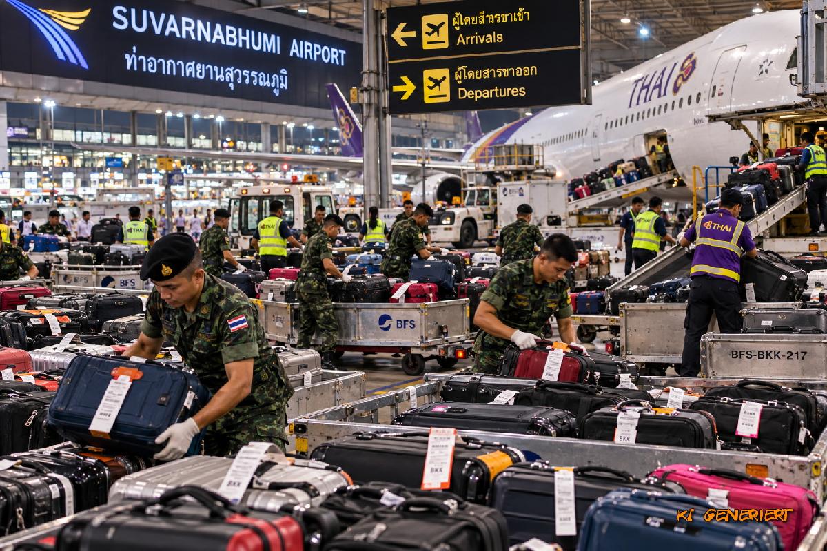 Flutfolgen am Bangkok Airport: Tausende Koffer und gestrichene Flüge - Kofferberge, Flugausfälle aber bald wieder Normalität - Militär hilft Symbolfoto 2