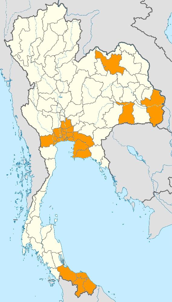 Dark red Zones (Hochrisikogebiete in Thailand)