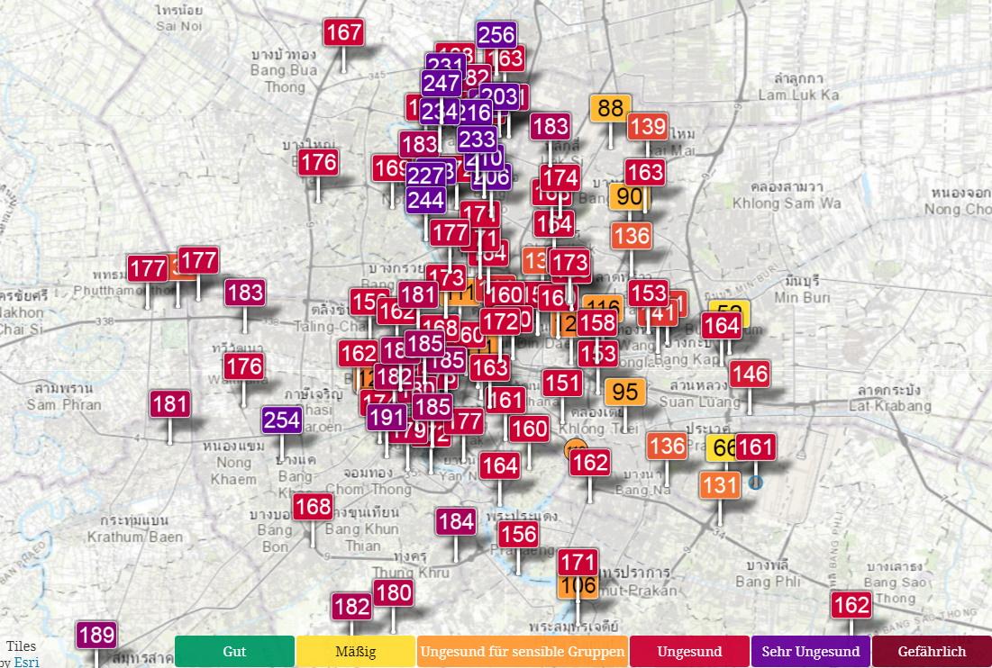 Luftverschmutzung in Bangkok Aqicn
