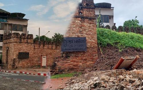 Teil der Stadmauer von Chiang Mai zusammengebrochen
